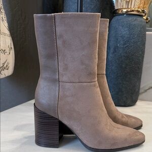 Tru Comfort Elegant Taupe Faux Suede Ankle Boots